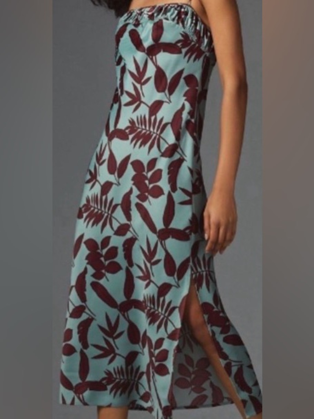 Anthropologie Light Teal & Deep Wine Print Midi Dress/Spaghetti Strap/P Small